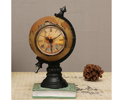 Desk Clock Multi-functional Save Change Personality Retro Resin Globe Shape Piggy Bank Ornament for Bedroom - V1263-JX-386