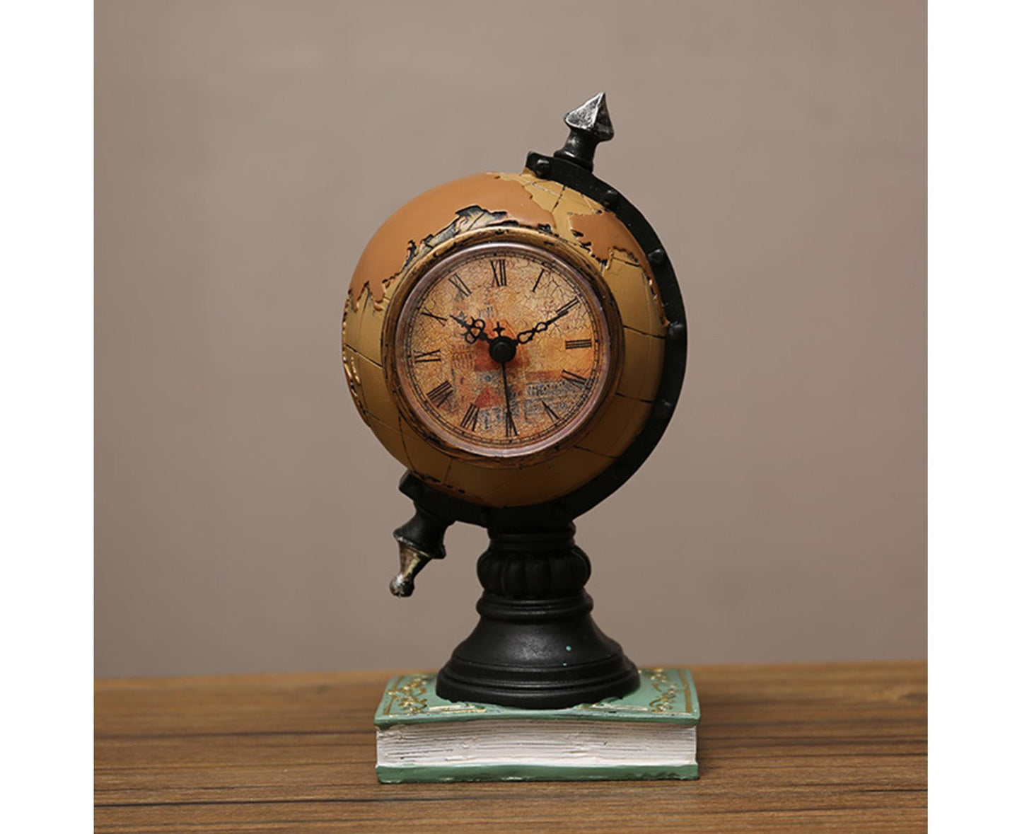 Desk Clock Multi-functional Save Change Personality Retro Resin Globe Shape Piggy Bank Ornament for Bedroom - V1263-JX-386