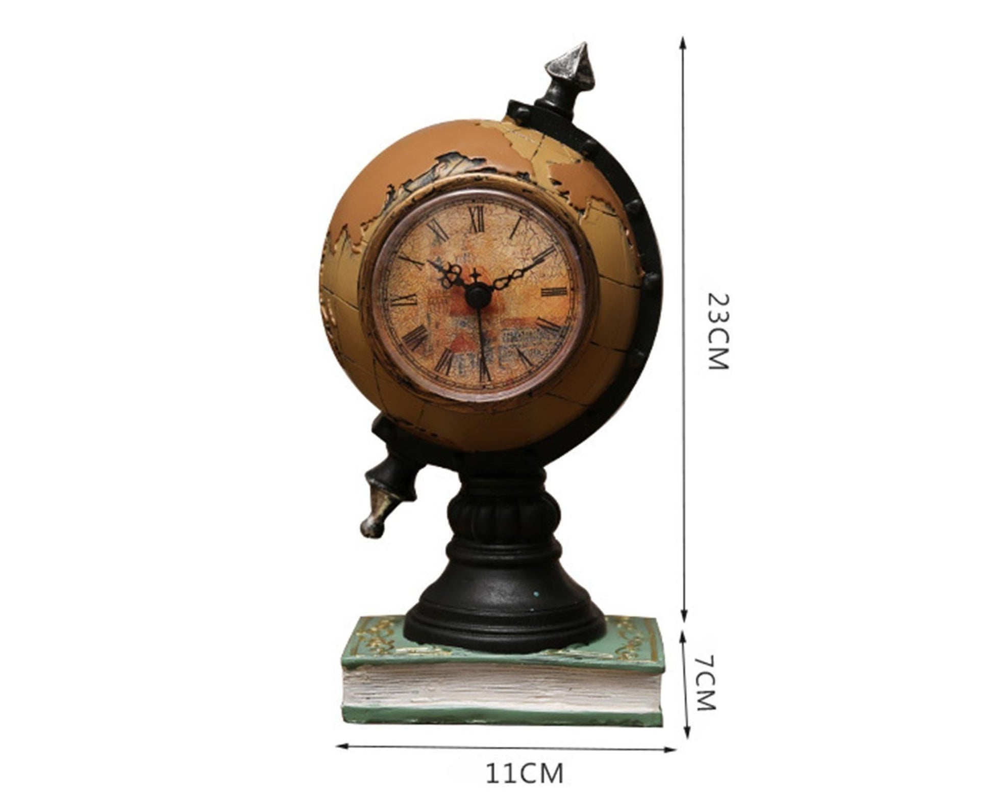Desk Clock Multi-functional Save Change Personality Retro Resin Globe Shape Piggy Bank Ornament for Bedroom - V1263-JX-386