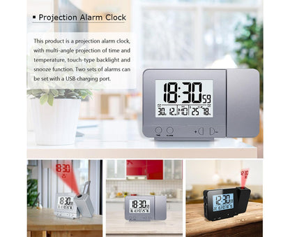 Desk Snooze LED Digital Backlight Date Function USB Charge Alarm Clock Projector-Silver - Silver V1263-JX-387