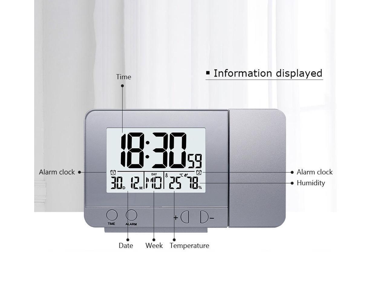 Desk Snooze LED Digital Backlight Date Function USB Charge Alarm Clock Projector-Silver - Silver V1263-JX-387
