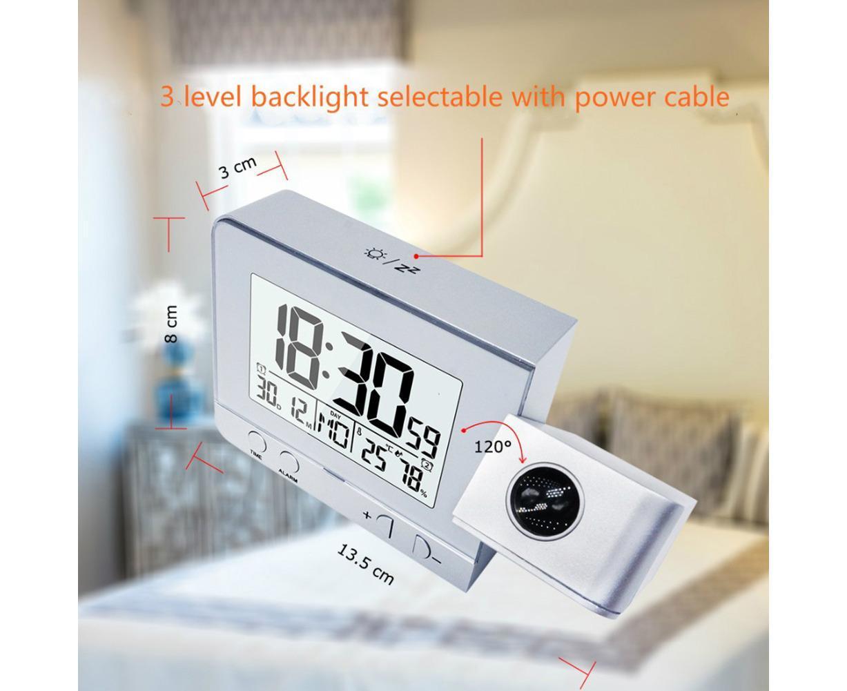 Desk Snooze LED Digital Backlight Date Function USB Charge Alarm Clock Projector-Silver - Silver V1263-JX-387