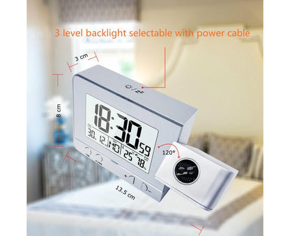 Desk Snooze LED Digital Backlight Date Function USB Charge Alarm Clock Projector-Silver - Silver V1263-JX-387
