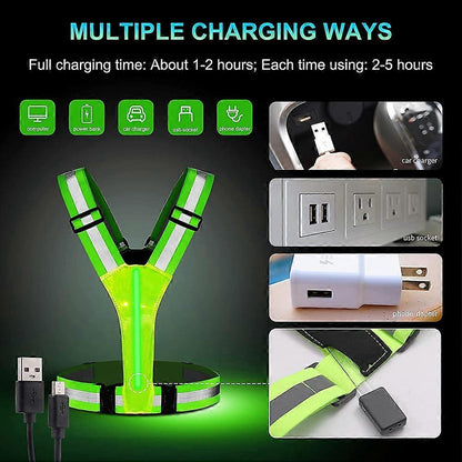 USB Rechargeable LED Vest, Reflective Running Gear for Night Jogging & Cycling V1263-JX-3876