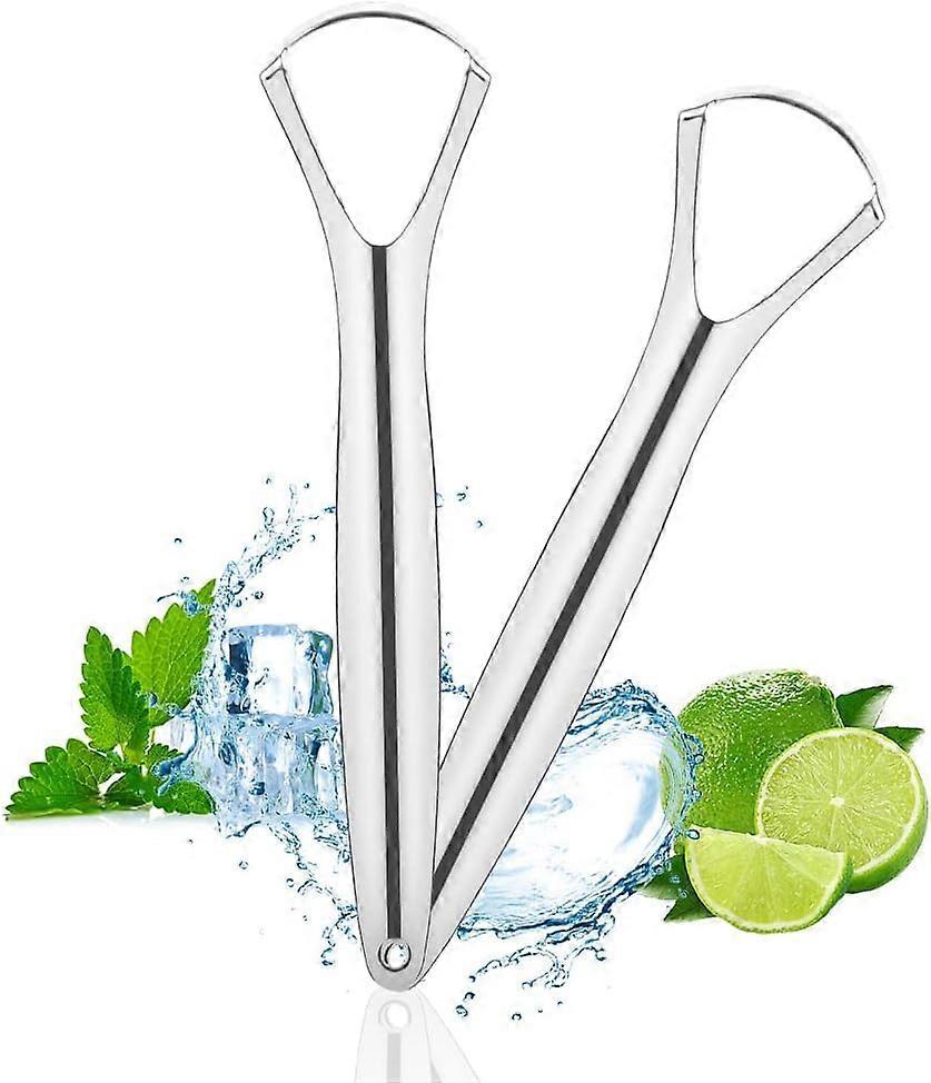 2PCS Stainless Steel Tongue Scrapers, Tongue Cleaner for Bad Breath - Silver V1263-JX-3882