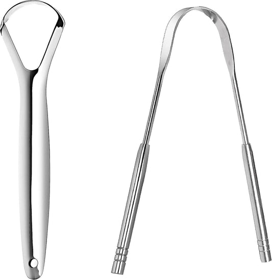 2PCS Medical Grade Stainless Steel Tongue Scrapers, Metal Tongue Cleaner for Adults V1263-JX-3884