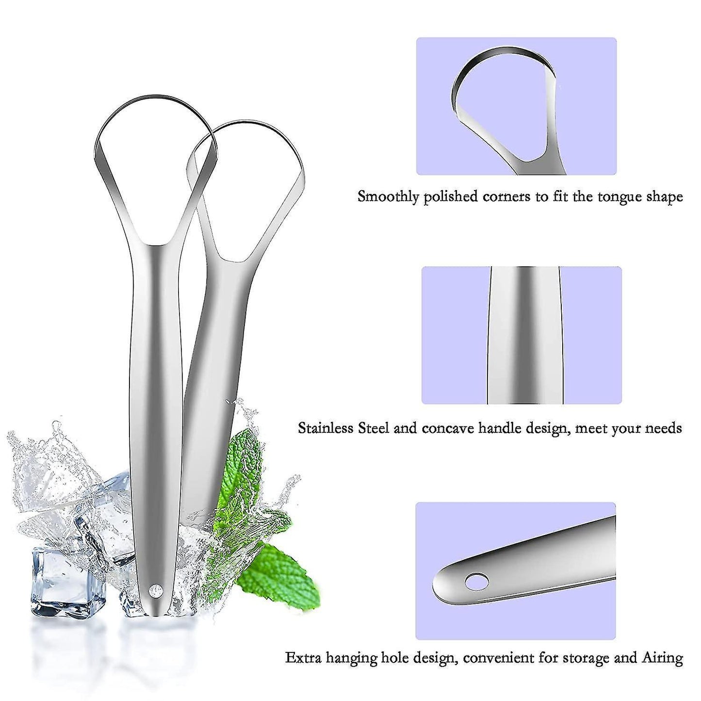 3 Pack Tongue Scrapers with Case, Stainless Steel Tongue Cleaner for Adults & Babies V1263-JX-3885
