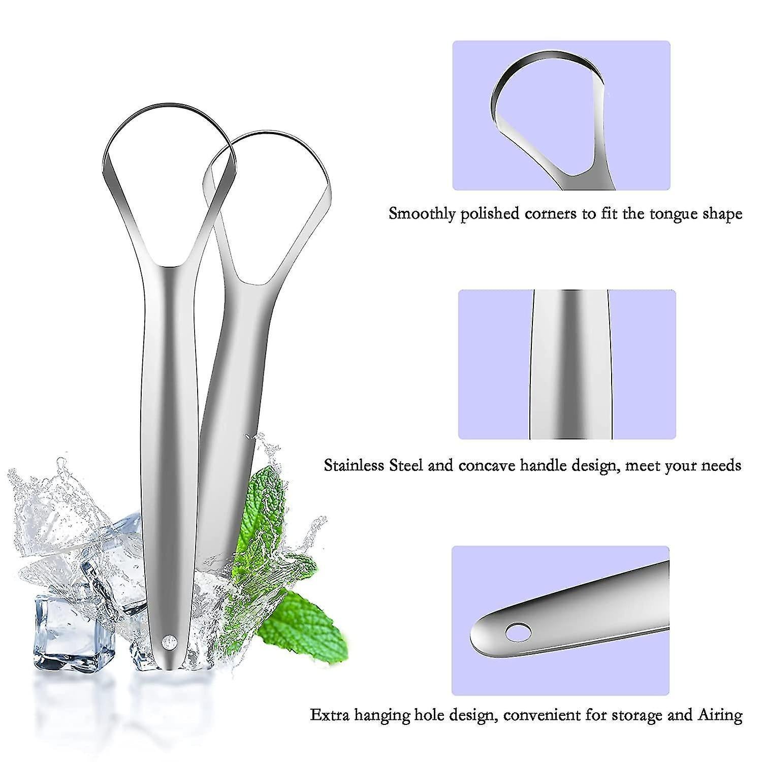 3 Pack Tongue Scrapers with Case, Stainless Steel Tongue Cleaner for Adults & Babies V1263-JX-3885