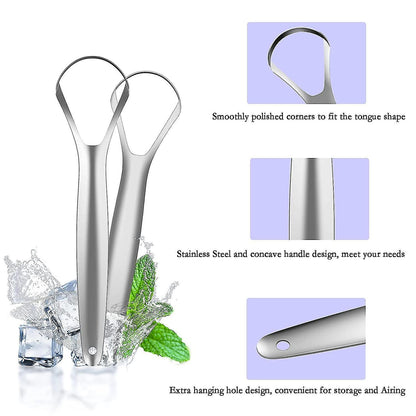 3 Pack Tongue Scrapers with Case, Stainless Steel Tongue Cleaner for Adults & Babies V1263-JX-3885