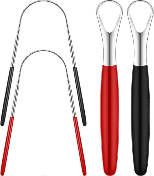 4PCS Stainless Steel Tongue Scrapers, Metal Oral Cleaner for Bad Breath - Family Pack V1263-JX-3886