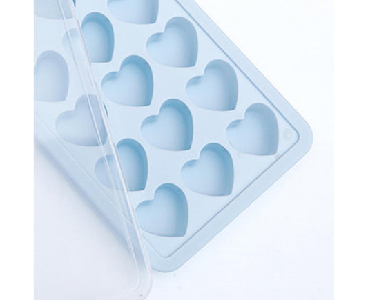 Ice Mold Portable Easy Clean Silicone Anti-slip Heart-shaped 21 Grids Ice Cube Mould for Home-Blue V1263-JX-389