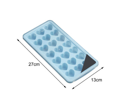 Ice Mold Portable Easy Clean Silicone Anti-slip Heart-shaped 21 Grids Ice Cube Mould for Home-Blue V1263-JX-389
