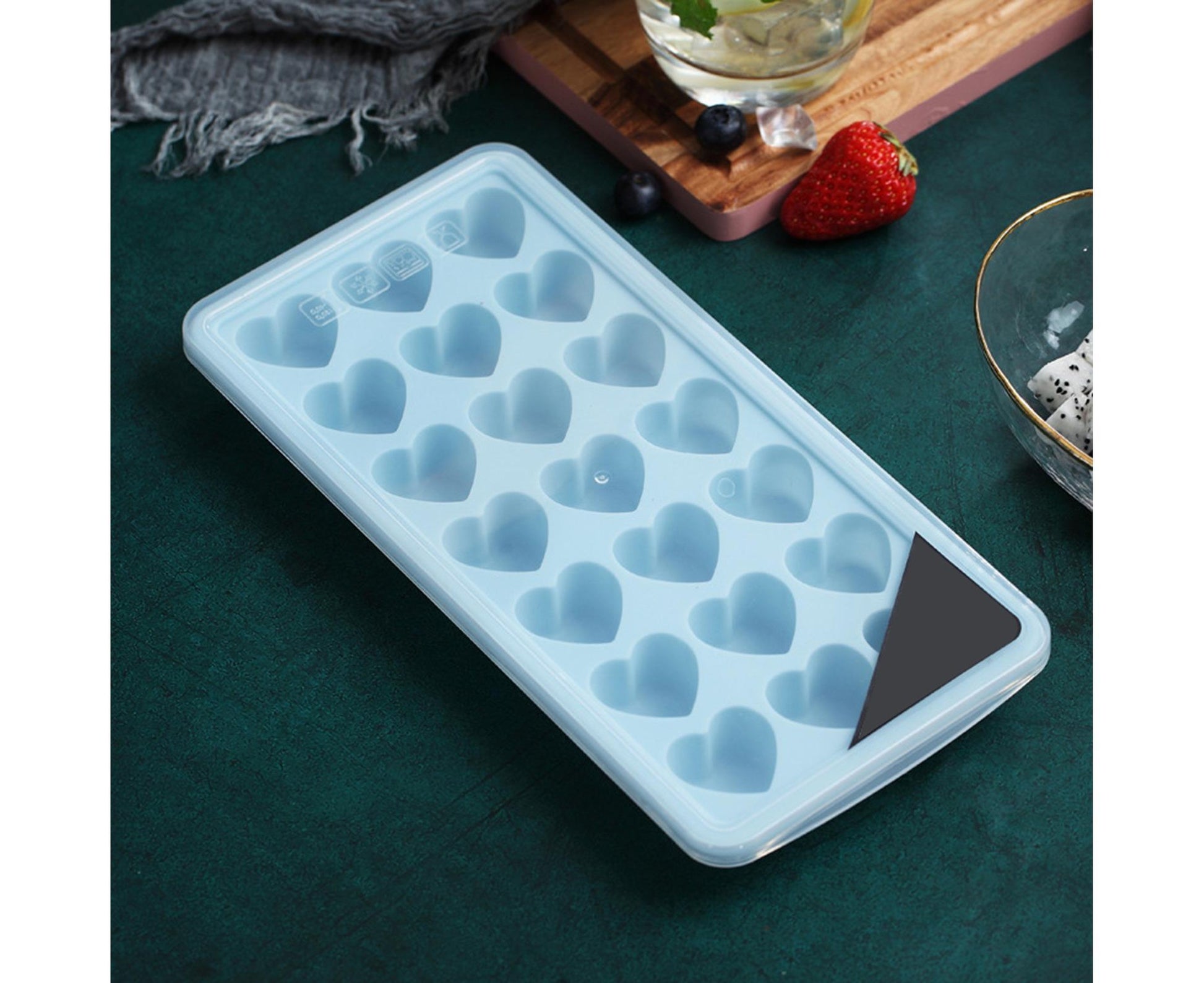 Ice Mold Portable Easy Clean Silicone Anti-slip Heart-shaped 21 Grids Ice Cube Mould for Home-Blue V1263-JX-389