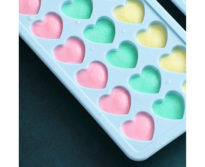 Ice Mold Portable Easy Clean Silicone Anti-slip Heart-shaped 21 Grids Ice Cube Mould for Home-Blue V1263-JX-389