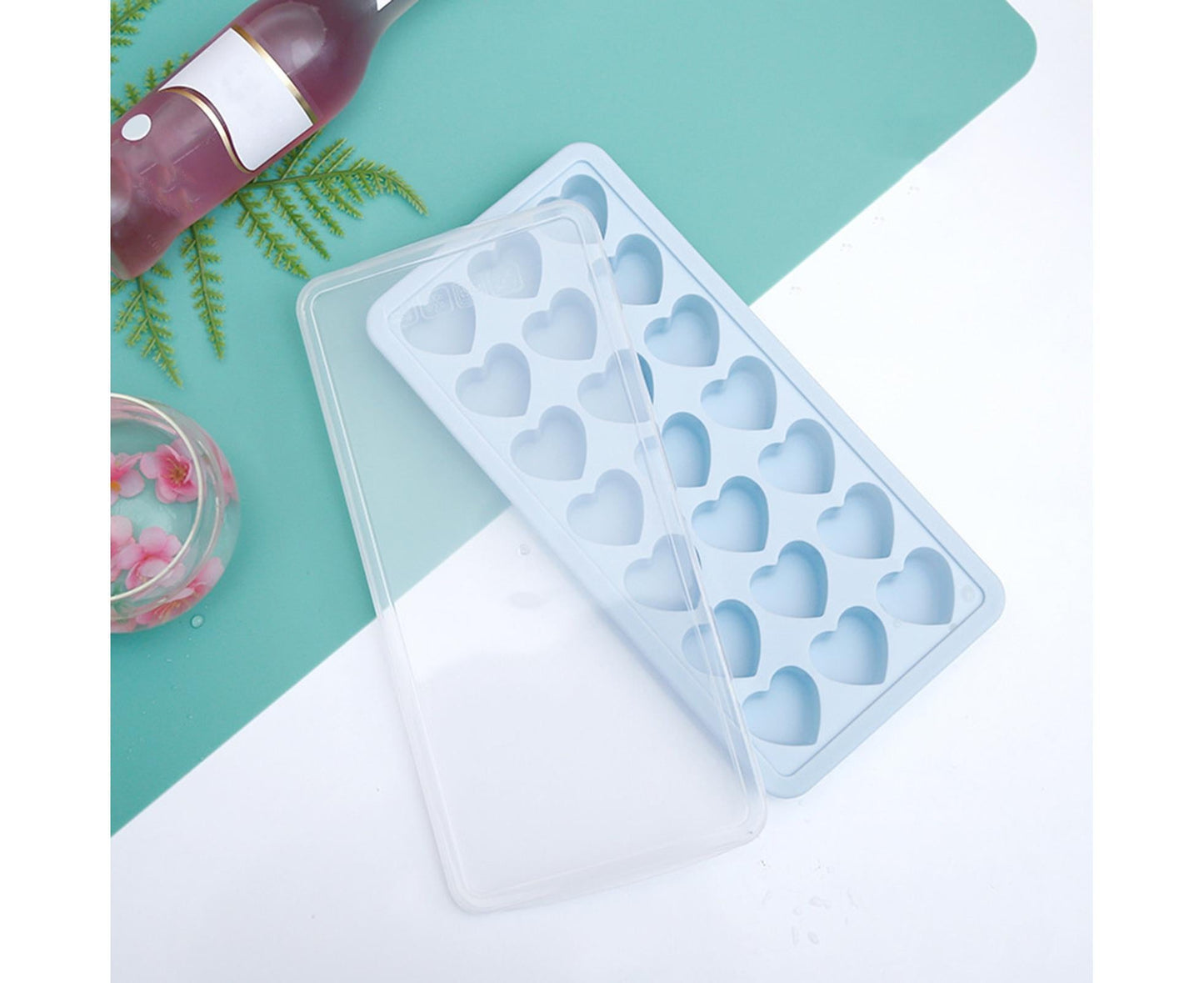 Ice Mold Portable Easy Clean Silicone Anti-slip Heart-shaped 21 Grids Ice Cube Mould for Home-Blue V1263-JX-389