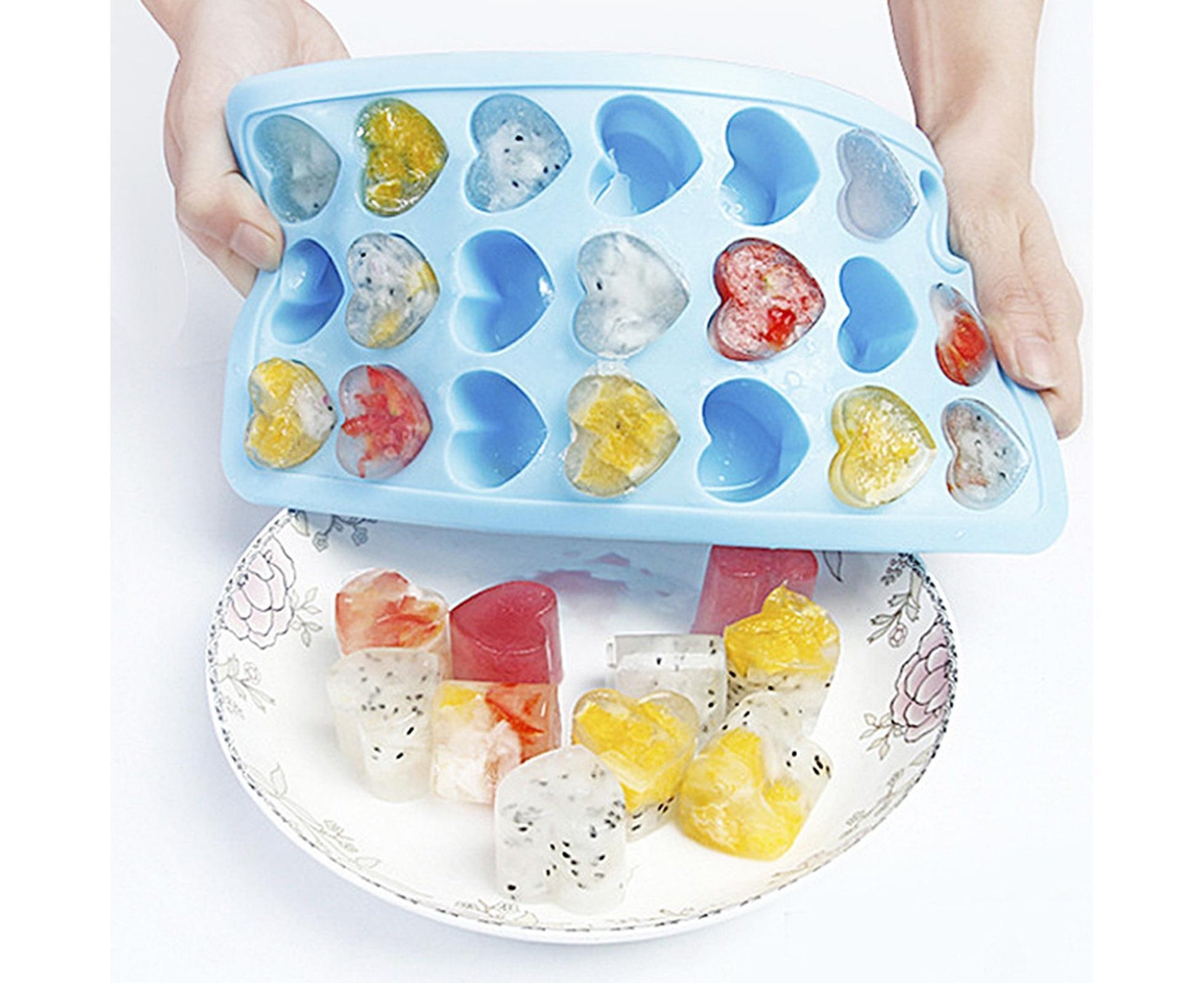 Ice Mold Portable Easy Clean Silicone Anti-slip Heart-shaped 21 Grids Ice Cube Mould for Home-Blue V1263-JX-389
