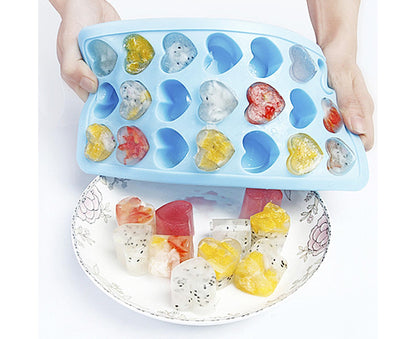 Ice Mold Portable Easy Clean Silicone Anti-slip Heart-shaped 21 Grids Ice Cube Mould for Home-Blue V1263-JX-389