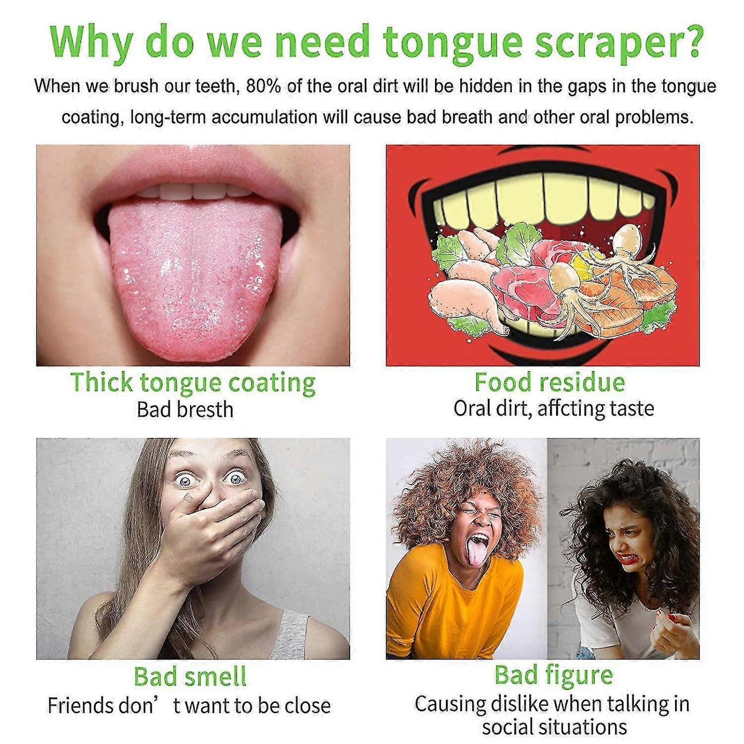 Tongue Scraper Cleaner, Stainless Steel Tongue Cleaner for Adults & Babies V1263-JX-3890
