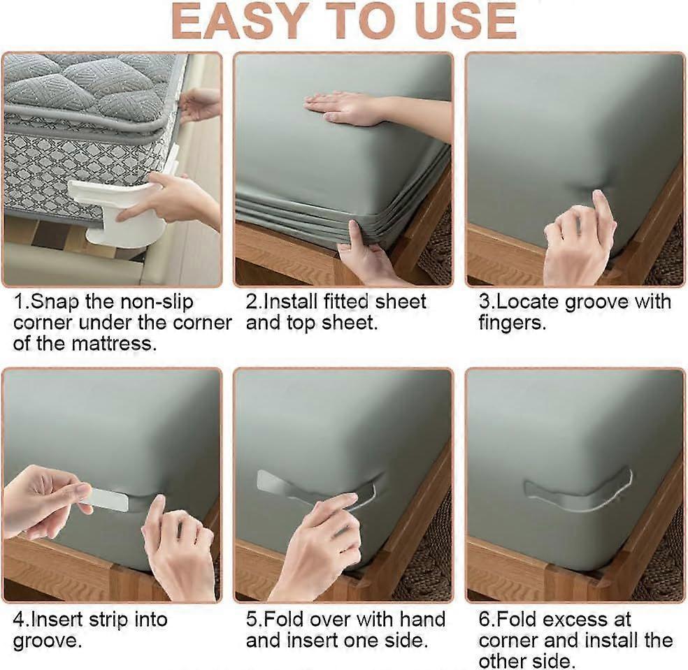 4PCS Lock Sheet Holders, Heavy Duty Fitted Sheet Straps, White V1263-JX-3902