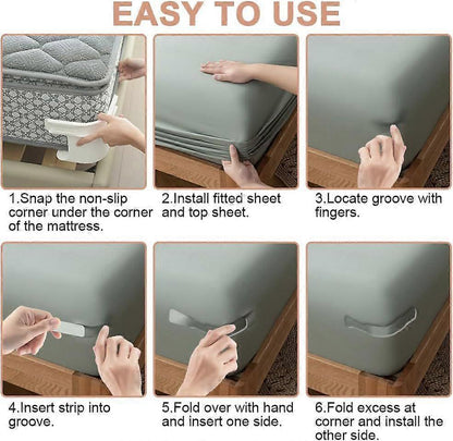 4PCS Lock Sheet Holders, Heavy Duty Fitted Sheet Straps, White V1263-JX-3902