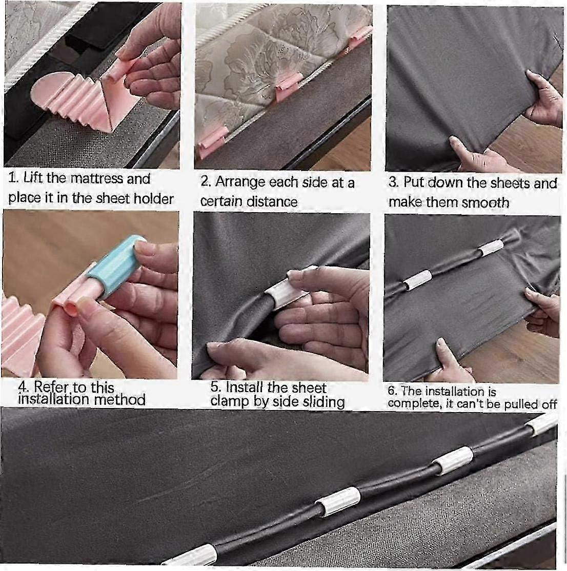 6PCS Plastic Bed Sheet Clips, Pink Grippers to Keep Sheets Neat V1263-JX-3908