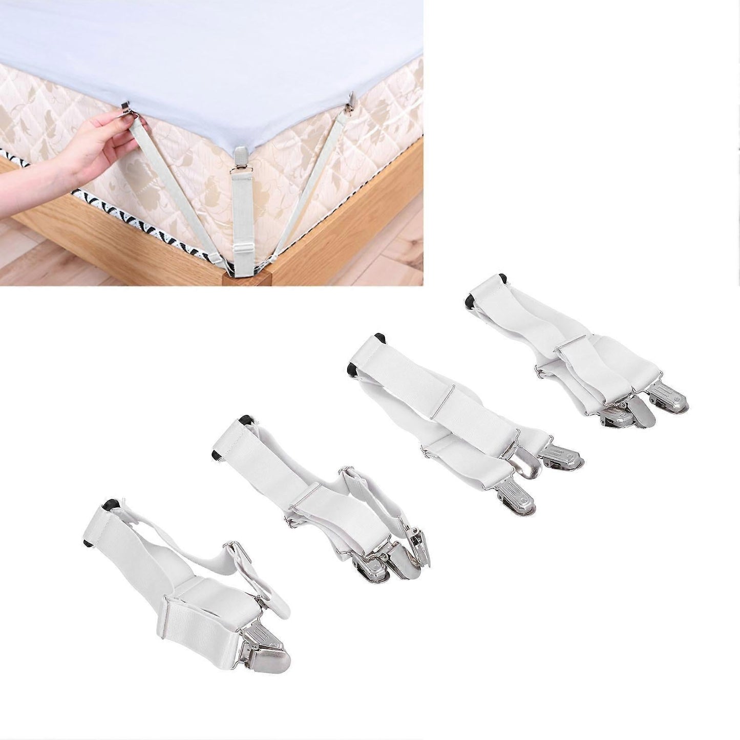 4PCS Bed Sheet Holder Straps, Elastic Fasteners for Mattress & Blankets V1263-JX-3919