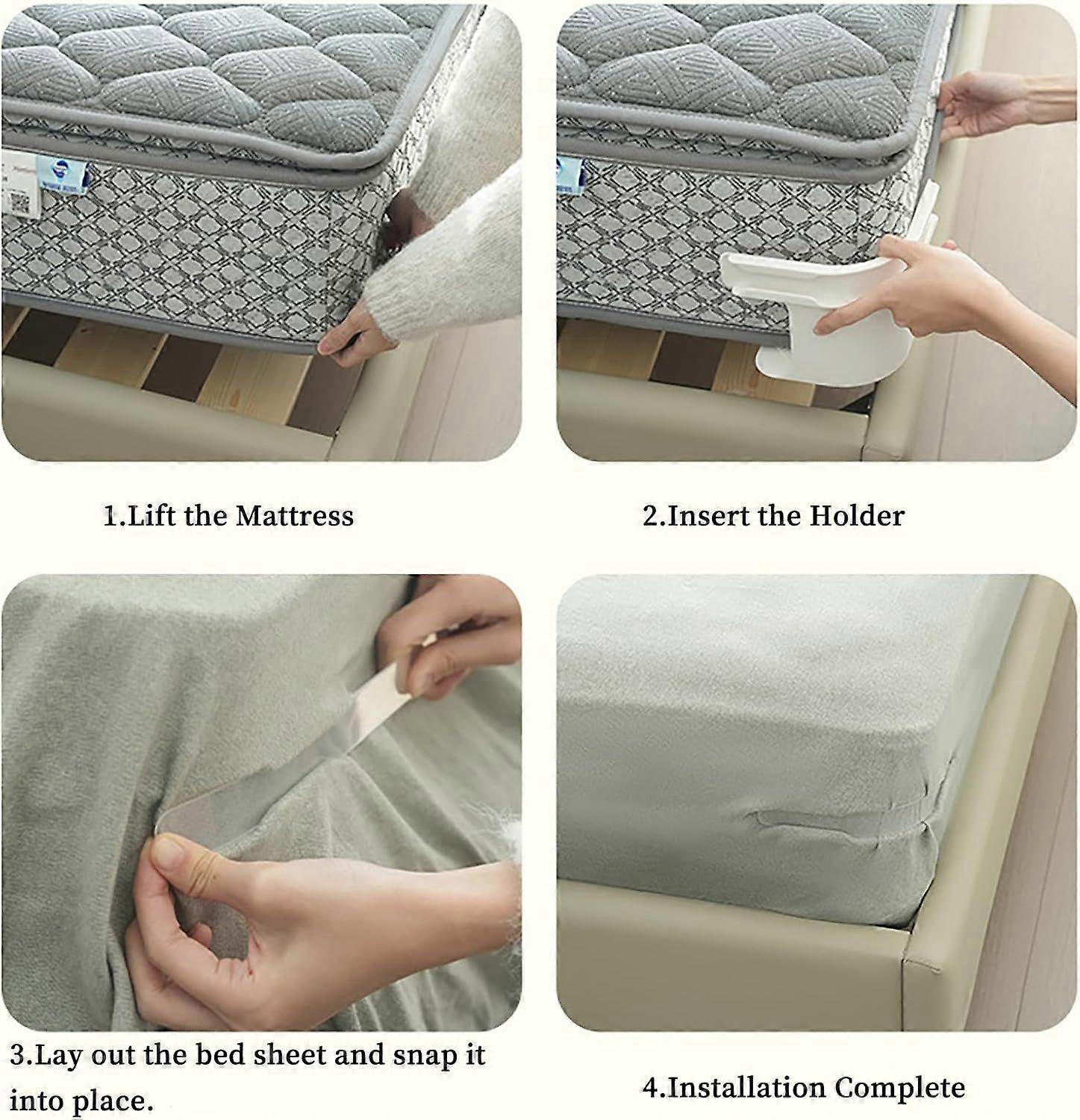 Grey Bed Sheet Holder Straps, Heavy Duty Corner Clips for Mattress and Bedding V1263-JX-3920
