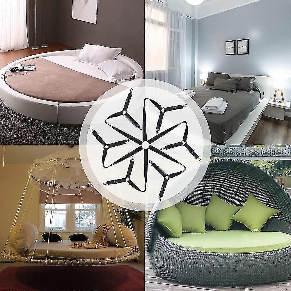 6-Way Bed Sheet Holder Straps, Heavy Duty Clips for Round/Square Mattresses V1263-JX-3921