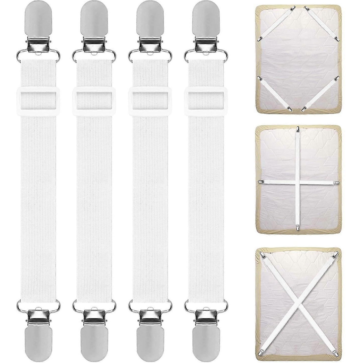 4PCS Adjustable Bed Sheet Straps, Elastic Grippers for Bedding V1263-JX-3925