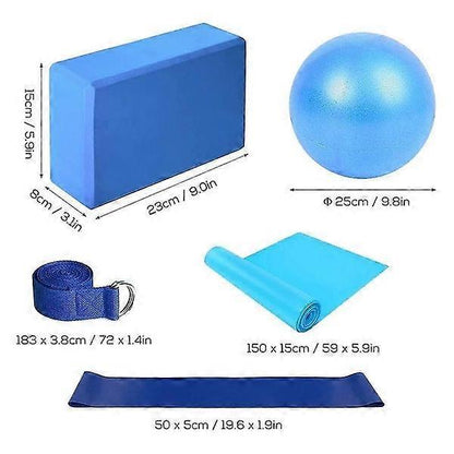 5pc Yoga Set - Yoga Ball, Block, Elastic Band, Stretch Band, Belt V1263-JX-3937