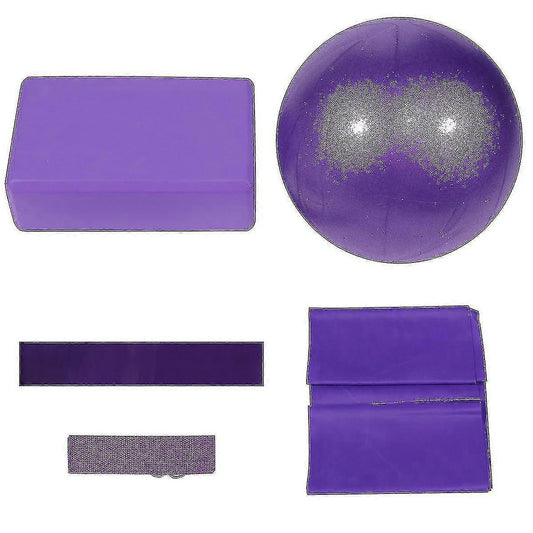 5pcs Yoga Ball Set - Purple Yoga Ball, Brick, Latex Band, Stretch Band, Belt V1263-JX-3939
