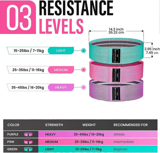 3 Resistance Bands Set for Leg Training & Support (3 Strength Levels) V1263-JX-3957