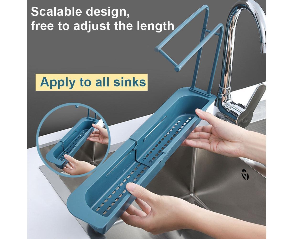 Home Kitchen Telescopic Sink Storage Tray Rack Holder Expandable Drain Basket-Blue V1263-JX-396