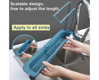 Home Kitchen Telescopic Sink Storage Tray Rack Holder Expandable Drain Basket-Blue V1263-JX-396