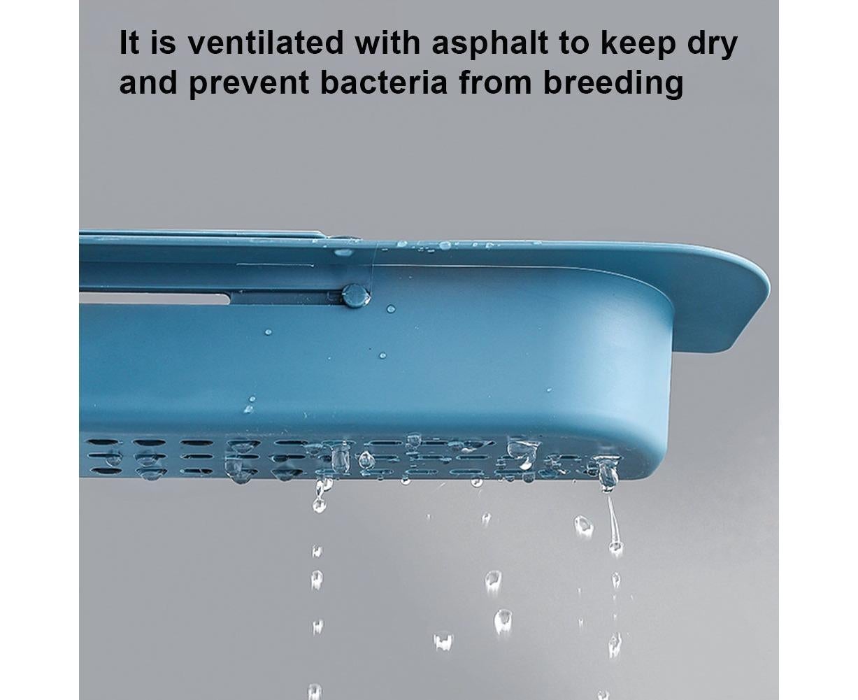Home Kitchen Telescopic Sink Storage Tray Rack Holder Expandable Drain Basket-Blue V1263-JX-396