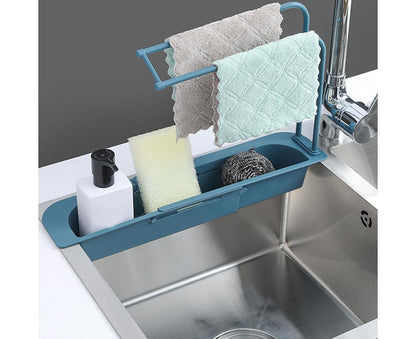 Home Kitchen Telescopic Sink Storage Tray Rack Holder Expandable Drain Basket-Blue V1263-JX-396