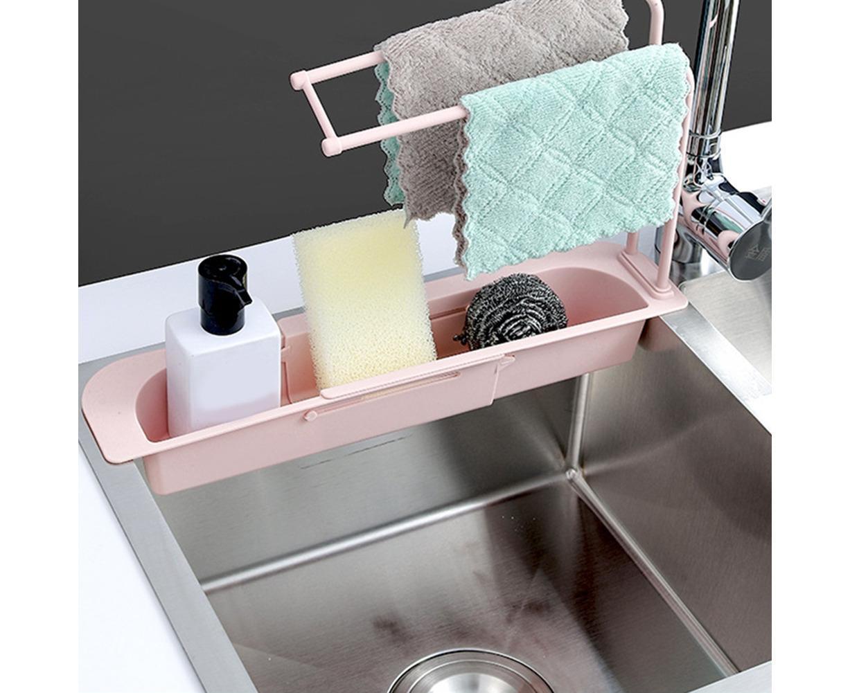Home Kitchen Telescopic Sink Storage Tray Rack Holder Expandable Drain Basket-Blue V1263-JX-396