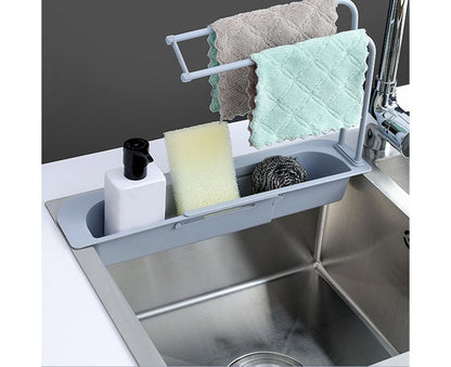 Home Kitchen Telescopic Sink Storage Tray Rack Holder Expandable Drain Basket-Blue V1263-JX-396
