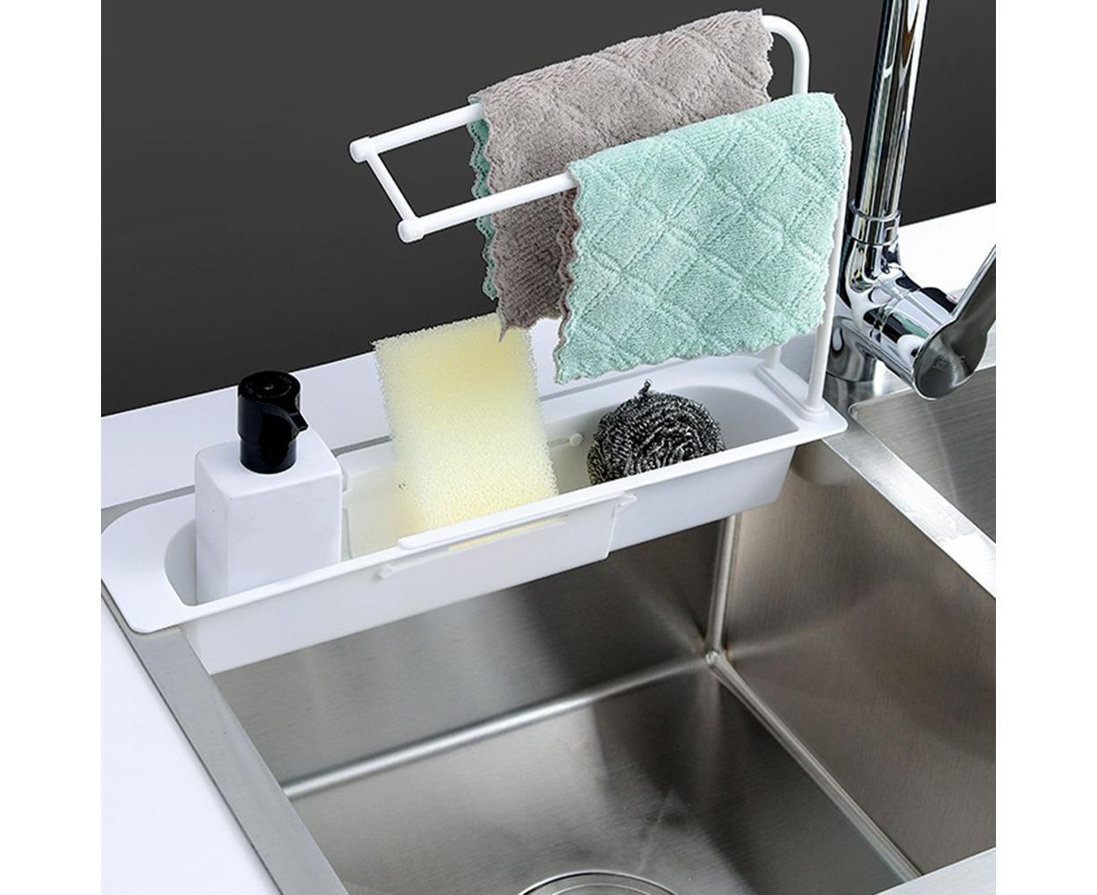 Home Kitchen Telescopic Sink Storage Tray Rack Holder Expandable Drain Basket-Blue V1263-JX-396