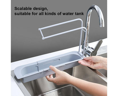 Home Kitchen Telescopic Sink Storage Tray Rack Holder Expandable Drain Basket-Blue V1263-JX-396