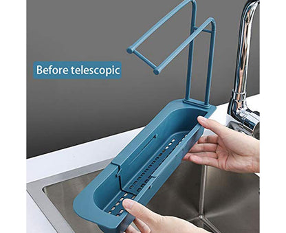 Home Kitchen Telescopic Sink Storage Tray Rack Holder Expandable Drain Basket-Blue V1263-JX-396