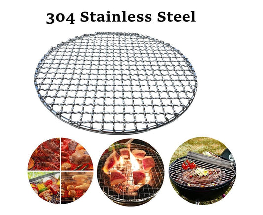 Round Stainless Steel BBQ Grill Roast Mesh Net Non-stick Barbecue Baking Pan-20cm V1263-JX-397