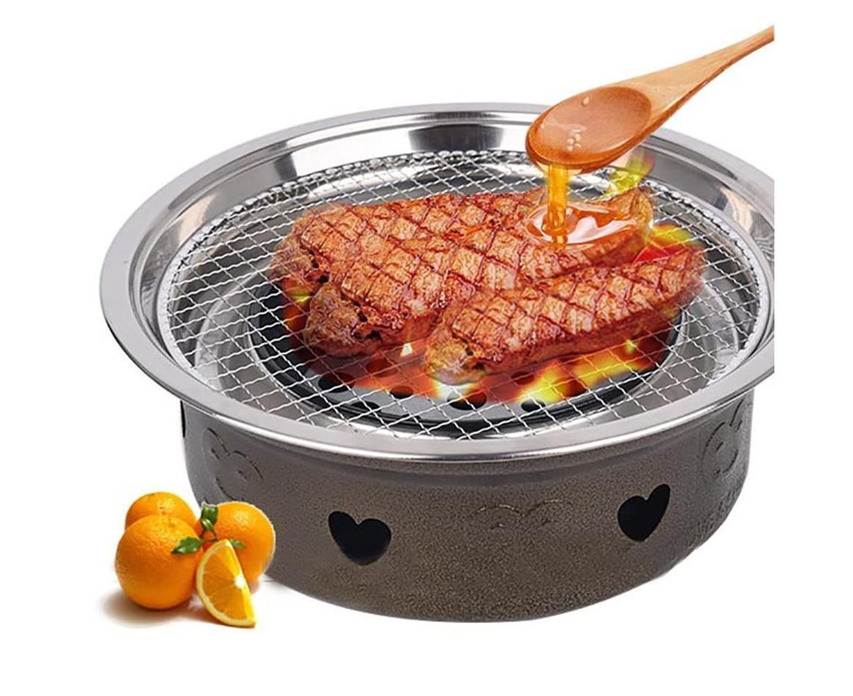 Round Stainless Steel BBQ Grill Roast Mesh Net Non-stick Barbecue Baking Pan-20cm V1263-JX-397