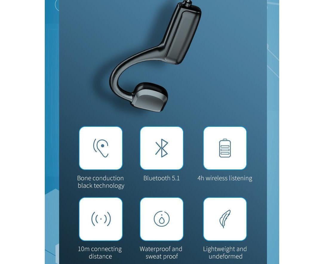 Bone Conduction Headphones Bluetooth-Wireless Open-Ear Headset V1263-JX-40