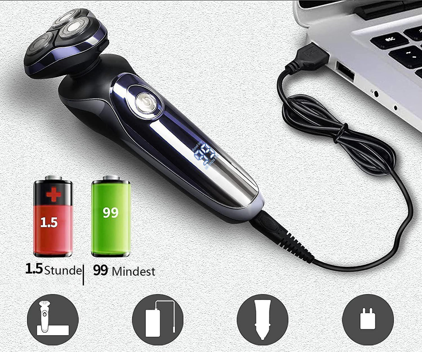Men's Electric Rotary Shaver, Wet & Dry Beard Trimmer, Body Grooming Razor V1263-JX-4017