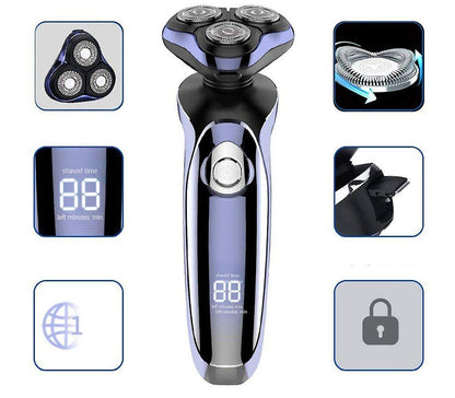 Men's Electric Rotary Shaver, Wet & Dry Beard Trimmer, Body Grooming Razor V1263-JX-4017