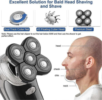 Rechargeable Bald Head Shaver for Men, USB Rotary Beard Trimmer, Waterproof V1263-JX-4018