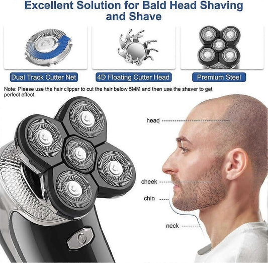 Rechargeable Bald Head Shaver for Men, USB Rotary Beard Trimmer, Waterproof V1263-JX-4018