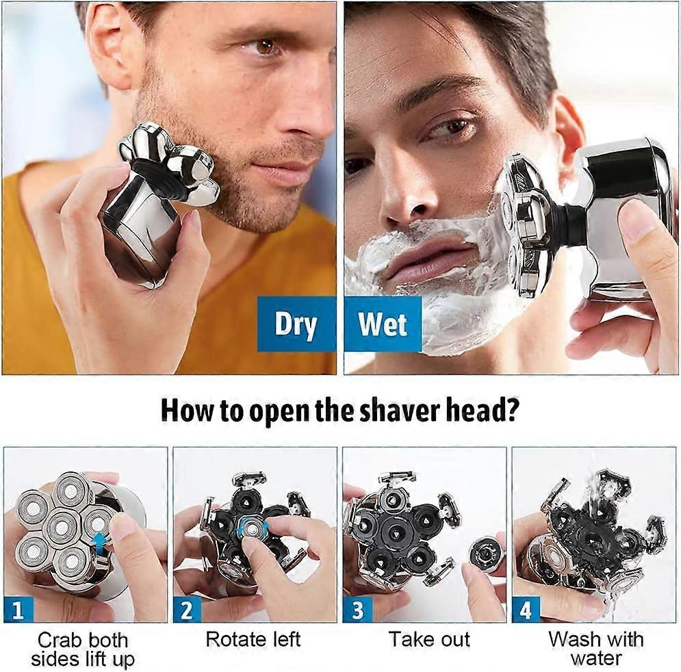 Waterproof USB Bald Head Shaver for Men, Rechargeable Rotary Razor V1263-JX-4019