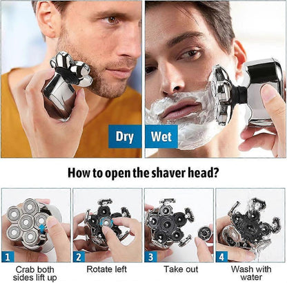 Waterproof USB Bald Head Shaver for Men, Rechargeable Rotary Razor V1263-JX-4019